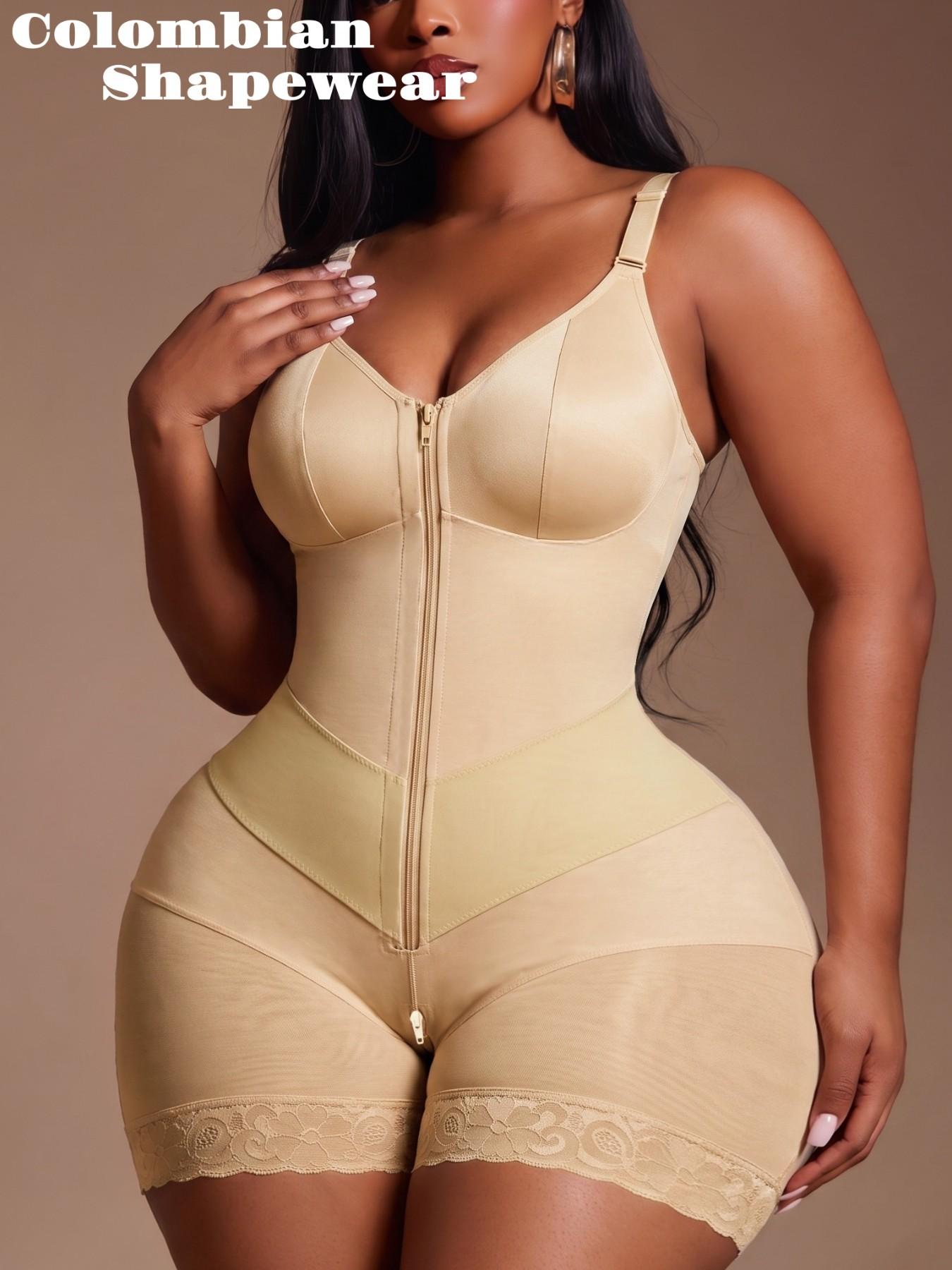 1 Count Women's Fajas Colombianas Moldeadora Full Body Shaper with Zipper Firm Control Tummy Waist Trainer Solid Color Bodysuit Essential Shapewear, Sculpting Faja Body Shaping, Butt Lifting And Tummy Control Shapewear, Suitable For Various Occasions
