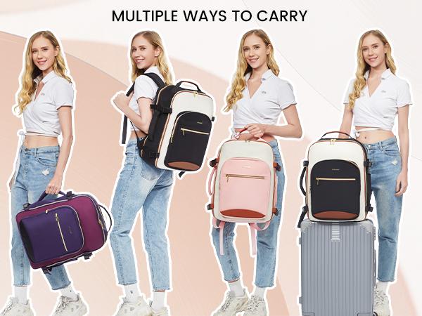 LOVEVOOK Colorblock Carry-On Travel Backpack with 3 Packing Cubes and Laptop Compartment - Personal Item, TSA-Friendly, Airline Approved Travel Bag for Hiking, Overnight, Weekend,SpringStatements