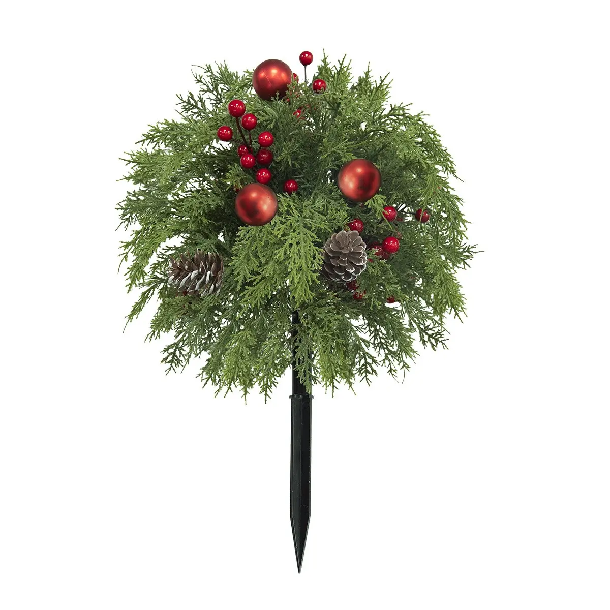 1 Pack Artificial Christmas Cedar Pick with Red Berries & Pinecones, Faux Evergreen Plant Stake with Red Ornaments, Realistic Winter Greenery Stem for Porch Yard Planter, Vase, Wreath, Indoor Outdoor Holiday Decor