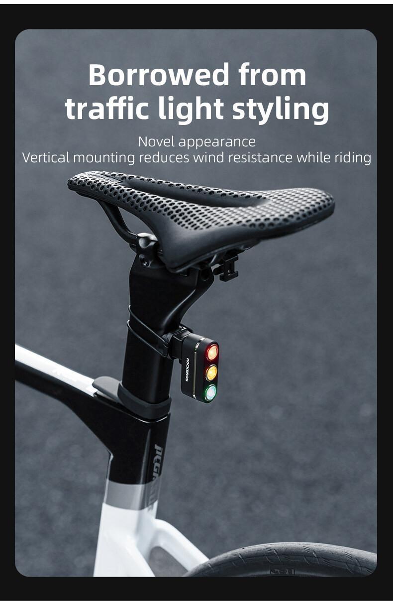 ROCKBROS 3-Color Light Bicycle Taillights Brake Sensor Cycling Rear Light 50H Long Battery Life Vibration Induction MTB Road Bike Night Safety Riding Equipment