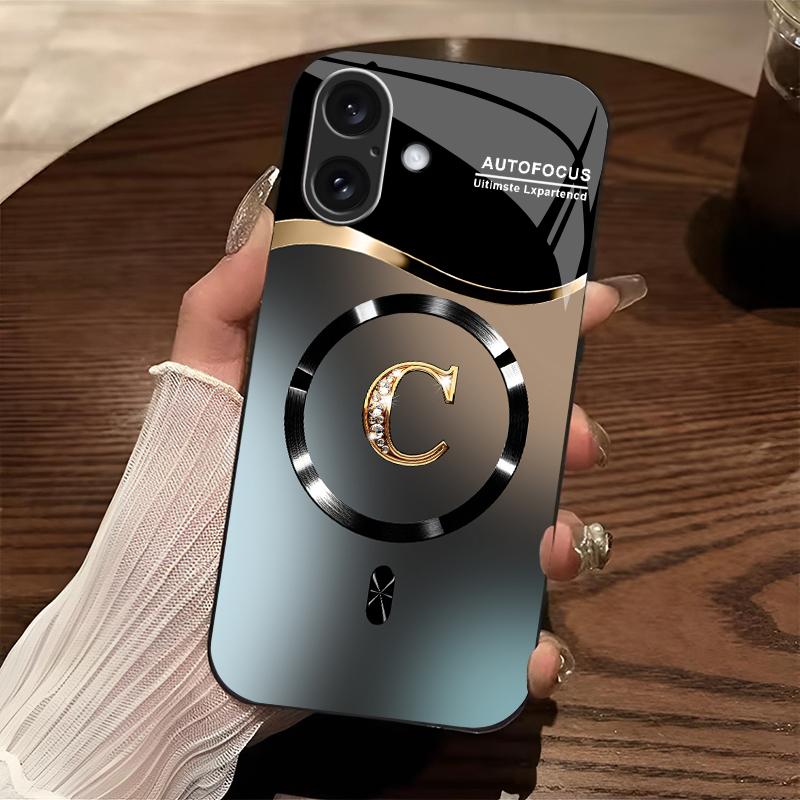 Suitable for [iPhone 16] high-end MagSafe phone case🥰, Features a magnetic attachment function Luxury Gradient Metallic Bling Rhinestone 26 Initial 952