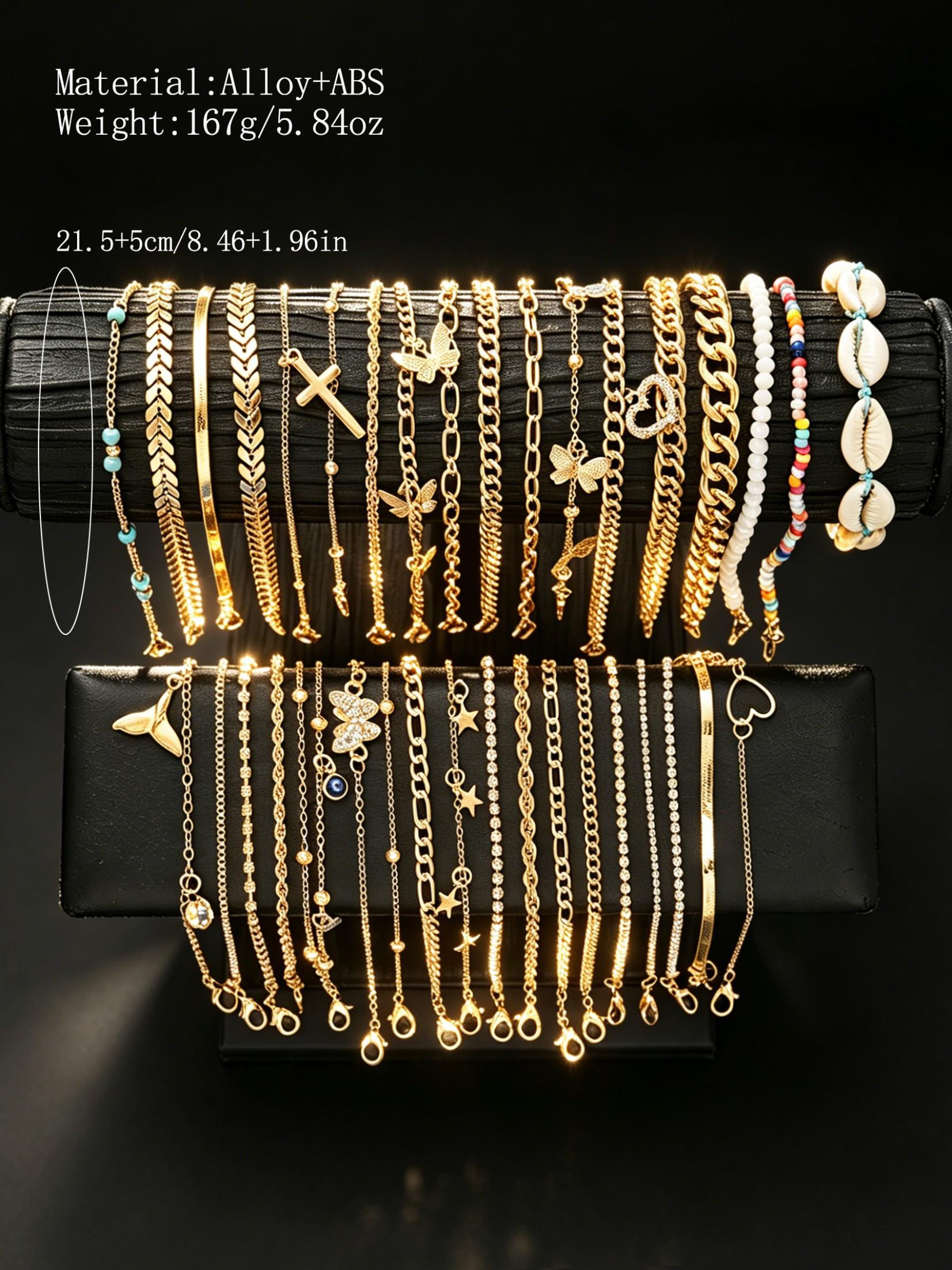 36 Pcs Women's Ankle Bracelet Set, Boho Style, Casual Fashion, Perfect for Daily Wear, Party, Gift, Travel, Mom, Girlfriend, Friend