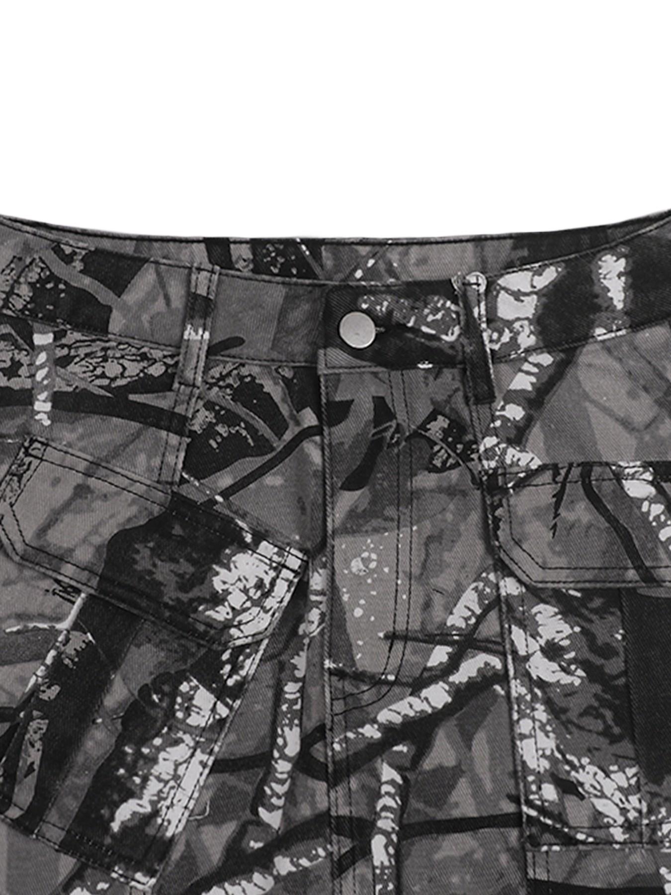 GILIPUR American Retro Tree-Bark Camouflage Cargo Skirt — "It-Girl" Style, Multi-Pocket A-Line Hip-Hugging Mini Skirt — Women's Streetwear | TChic