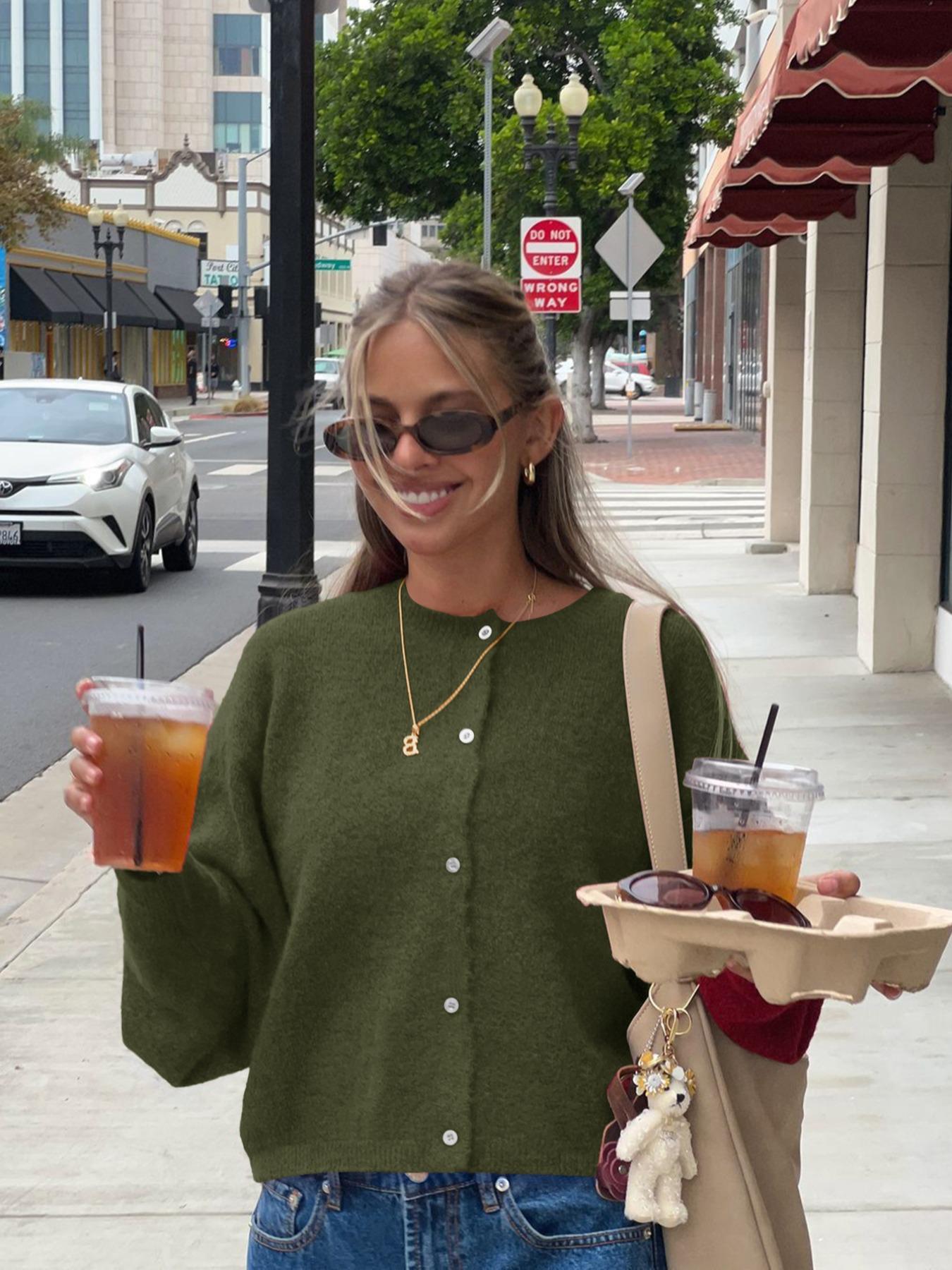 Women's Casual Fitted Sweater Jacket, Knitwear, Plain Knit Outerwear for Fall & Winter, Comfortable Moderate Fabric, Stylish Commute Wear