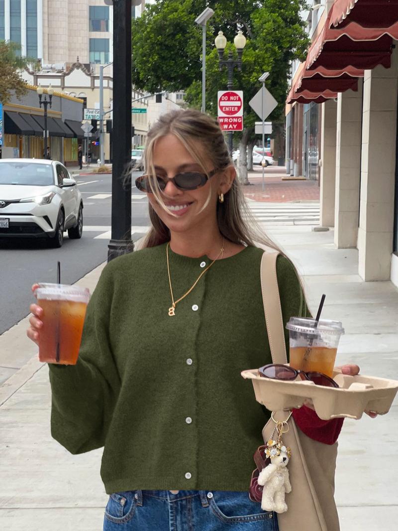 Women's Casual Fitted Sweater Jacket, Knitwear, Plain Knit Outerwear for Fall & Winter, Comfortable Moderate Fabric, Stylish Commute Wear