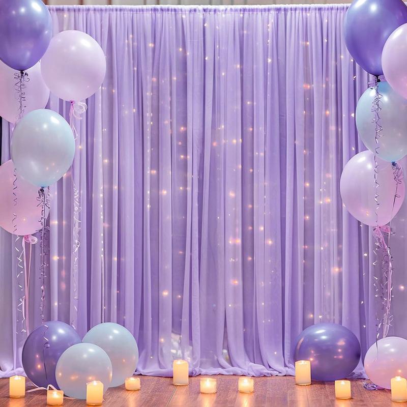1set 9.84ft x 7.05ft White Sky Blue Pink Green Purple Champagne Sheer Backdrop Curtains with Lights for Baby Shower Wedding Bridal Shower Happy Birthday Party Decor Photobooth Props Holiday Festival Decor Home Decorative Hanging Ornaments