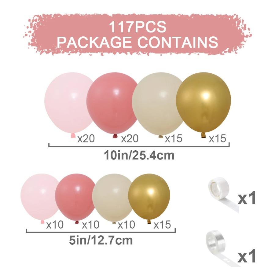 117Pcs Pink Gold Sand White Latex Balloon Set Suitable for Birthday Parties, Weddings, Valentine's Day Party Decoration