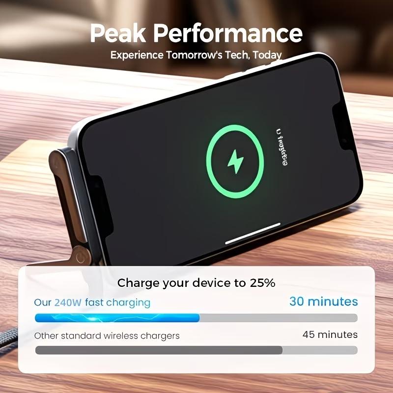 240w Super Fast Charging Cable, Hidden Stand Base, Type-C to Type-C Braided, Foldable, Anti-Tangle, Compatible with iPhone 15/16/17, Mobile & Tablet