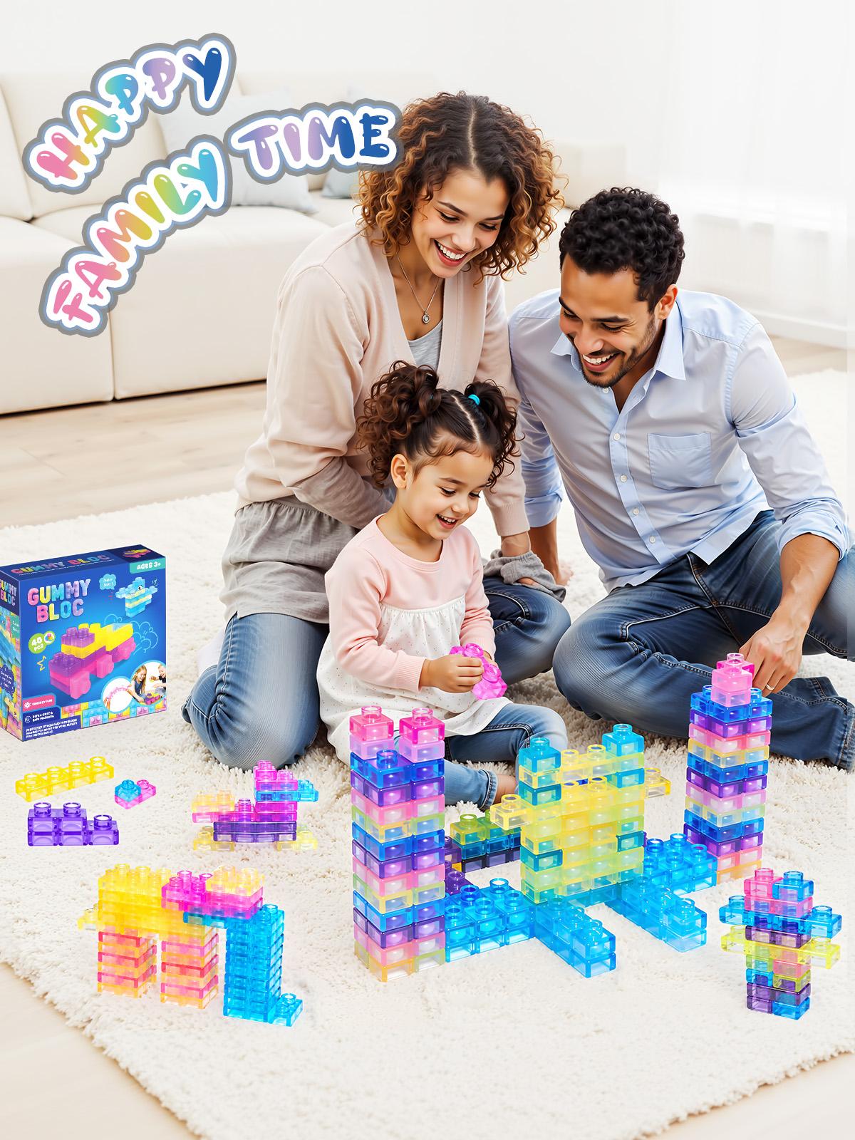 JOY SPOT Soft Jelly Blocks , Squishy Multi-color Stacking Jelly Building Blocks Toy Set, Non-toxic Sensory Tactile Play Toy Safe Squishy Squeezable & Stretchable Fun, Puzzle Blocks for Kids Early learning Preschool STEM Creative Construction Age 2+