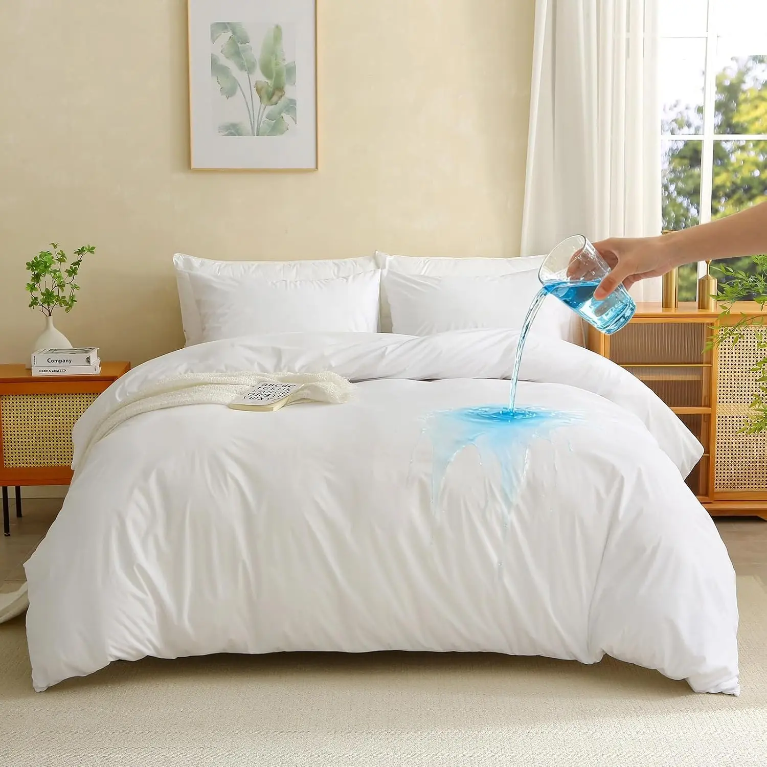 Waterproof Duvet Cover 90'' x 106'' Washable Reusable Comforter Protective Cover Duvet Protector King Size with Zipper Closer Flap, 2 Pillowcases for Pets, Kids, Elder, Incontinence(King,White)