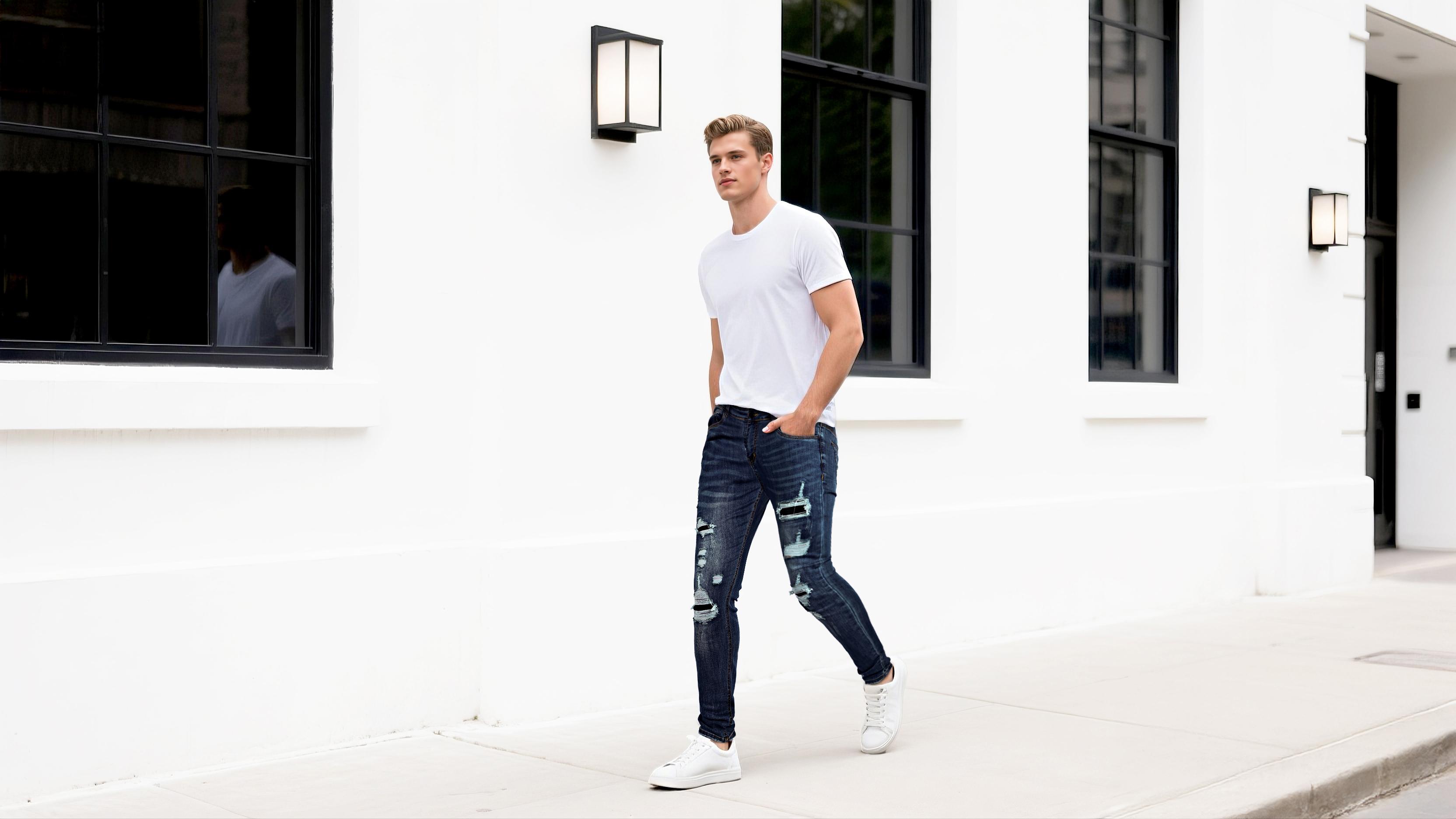 GINGTTO Men's Ripped Stretch Jeans Slim Fit Distressed Skinny Denim Pants Fashion Comfort Tapered Leg