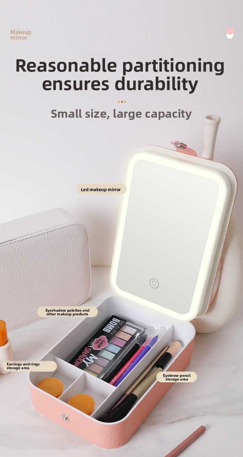 Internet celebrity portable home and outdoor storage mirror, makeup mirror with integrated LED fill light, snap-button mirror, desktop dressing storage box, Led Lit Mirror