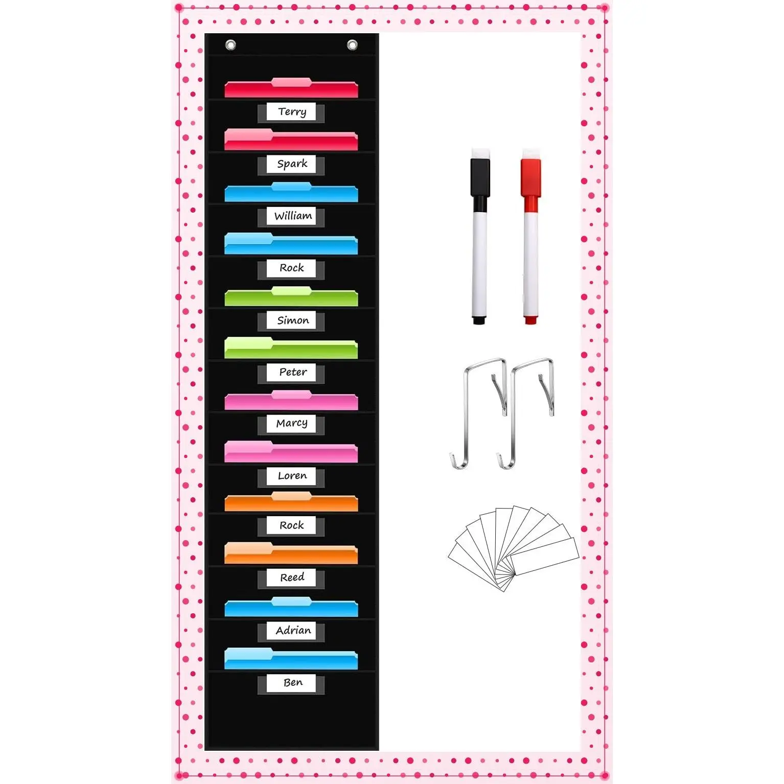 12-Pocket Hanging Wall File Organizer with Name Tag Pockets for Classroom and Office – Organize Assignments, Files, Scrapbooks, Paper (Black)Gift