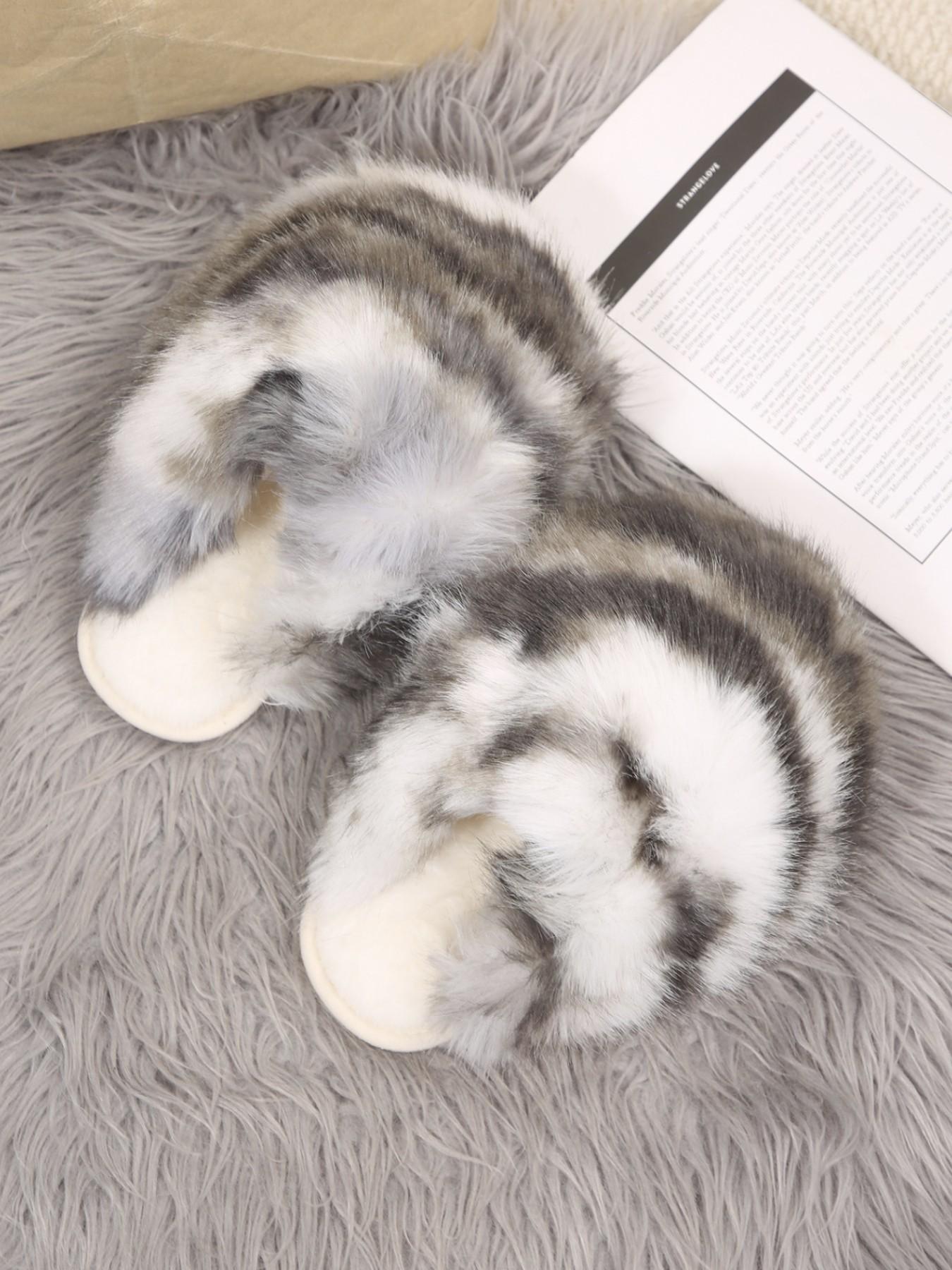 New Women's Plush Tiger Stripe Slippers, Soft Warm Home Slippers, Fashionable Cute Style, Fluffy Upper, All Seasons Use