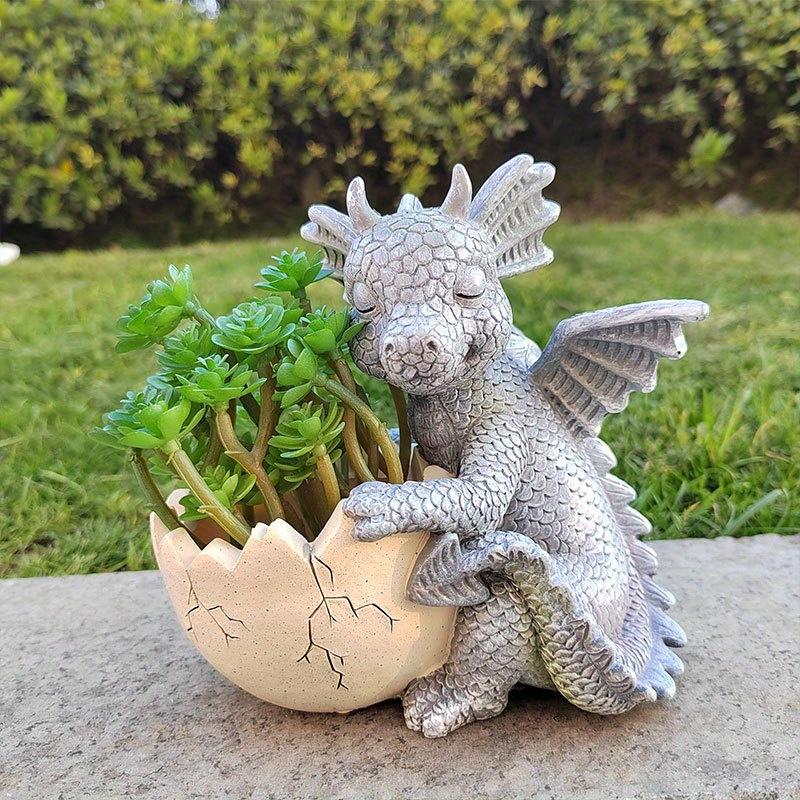 Mini Cute Dragon Succulent Planter Pot, Cartoon Resin Plant Pot with Drainage, Decorative Desktop Flower Pot for Home Office Indoor Bonsai Cactus Garden Decor
