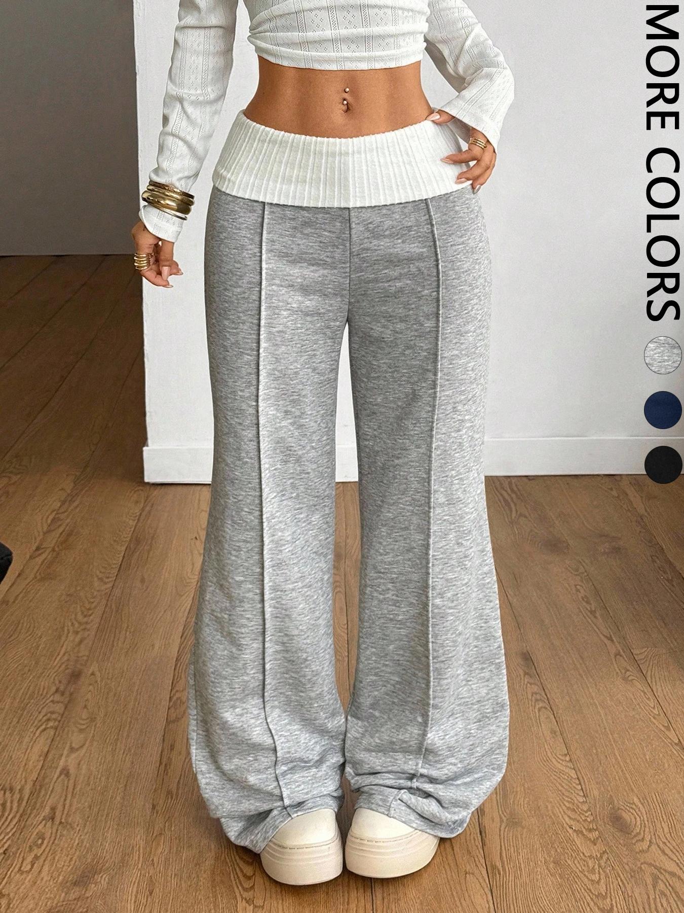 1 Piece Women’s Baggy Wide Leg Sweatpants - Ribbed High Waist Lounge Pants | Trendy Y2K Baggy Pants for Casual & Loungewear