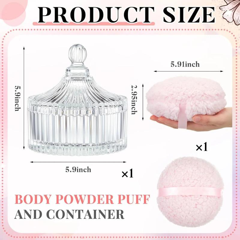 Extra Large Dusting Powder Puff and Container,6-Inch Oversized Dusting Powder Puff for Baby and Women Suitable for glitter face and body powder, suitable for both dry and wet use.