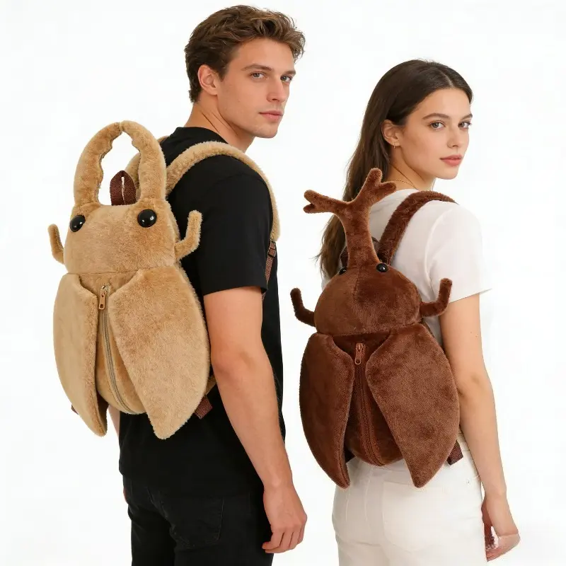Creative Simulation Stag Beetle Plush Backpack, Fun Rhinoceros Beetle Bag for Adults, Comfortable Wearable Beetle Bag, Unisex Suitable for School Season, Daily Commuting, Work, Travel, Practical Bag, Birthday And Anniversary Gift for Insect Lovers
