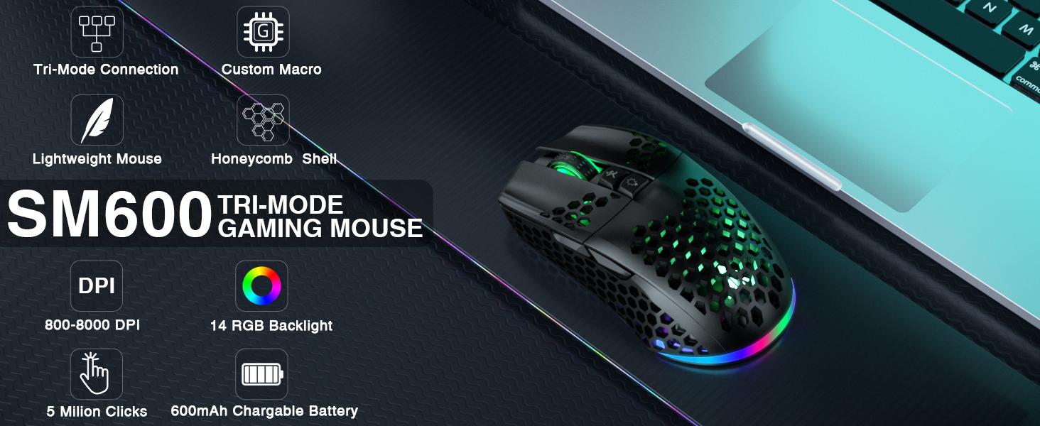 Aula X Solakaka SM600 Wireless RGB Esports Gaming Mouse,Tri-Mode Connection 2.4G/BT5.0/USB, Rechargeable Battery Customizable Dpi Adjustable Multiplatform Compatibility Ergonomic Mouse,Office Desktop Laptop PC Accessories  TikTokShopfalldealsforyou