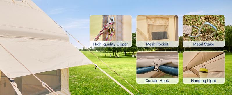 Lilypelle Inflatable Tents for Camping, Blow Up Tent with Hand Pump, Easy Setup Inflatable Hot Tent with Stove Jack, Waterproof Oxford Air Glamping Tents for Camping Adult 4-6 Person