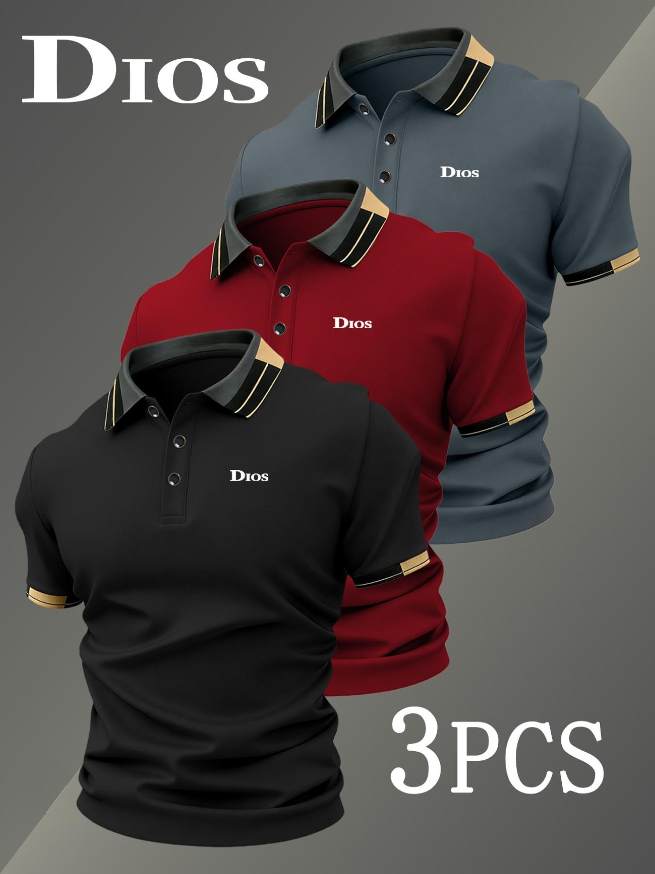 Men's Golf Polo Shirt Set, Casual Golf Polos, 5121 Fashion Ck Logo Print, Collared Stretch Casual Breathable All-Season Comfortable Durable High-End Polo Shirts