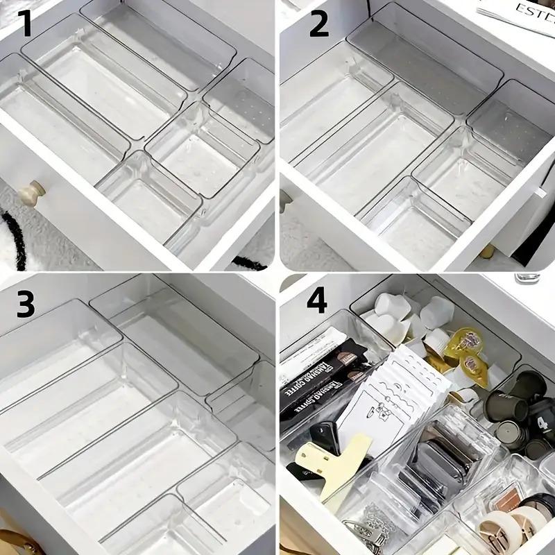 7pcs Clear Plastic Makeup Organizer Set for Countertop, Stackable Drawer Dividers for Cosmetics, Office Supplies, Desk Storage, Kitchen Pantry Storage, Durable Plastic Organizers, Makeup Organizer Drawers