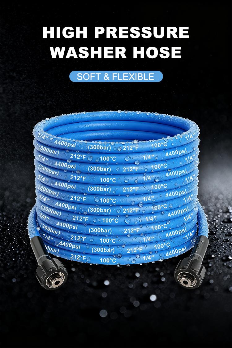 15M/50FT High Pressure Washer Hose Anti-Kink, Blue/Purple 4400 PSI Flexible Kink Resistant Power Washer Hose Replacement, 1/4" Quick Connect Pressure Hose Extension, Compatible with M22 Fittings