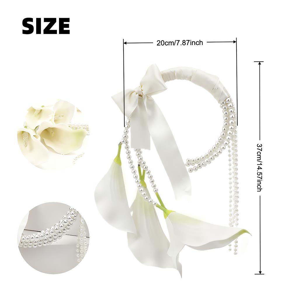 Lily and Pearl Bride Wrist Corsage, 37cm Artificial Flower Handheld Ring, Wedding Ceremony Engagement Party Decoration