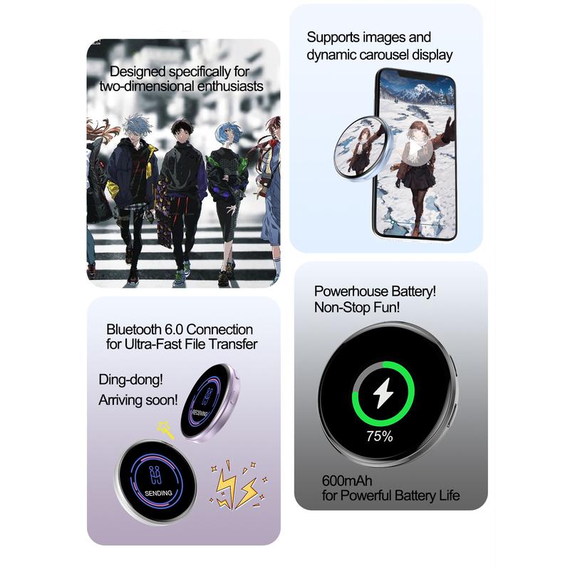 Electronic Anime Pin with HD Touchscreen, Digital Photo Pixel Display, Custom Kawaii Badge, Christmas Gift, Unique Collectible, Pin Included