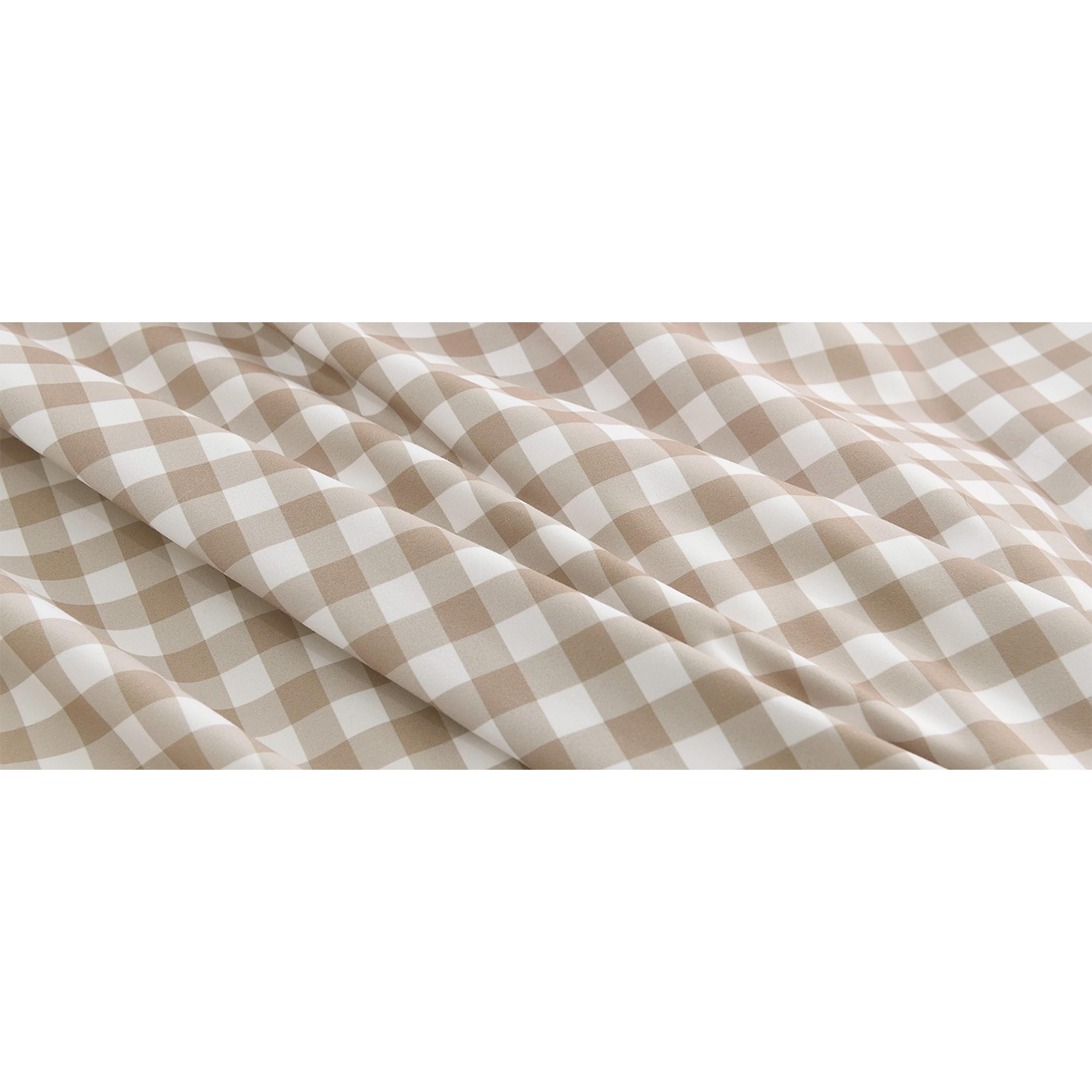 King Size Tan Gingham Duvet Cover Set, 3-Piece Ruffle Shabby Chic Farmhouse Bedding - Pre-Washed Soft Polyester Comforter Cover with Zipper Closure, Corner Ties, 104x90In