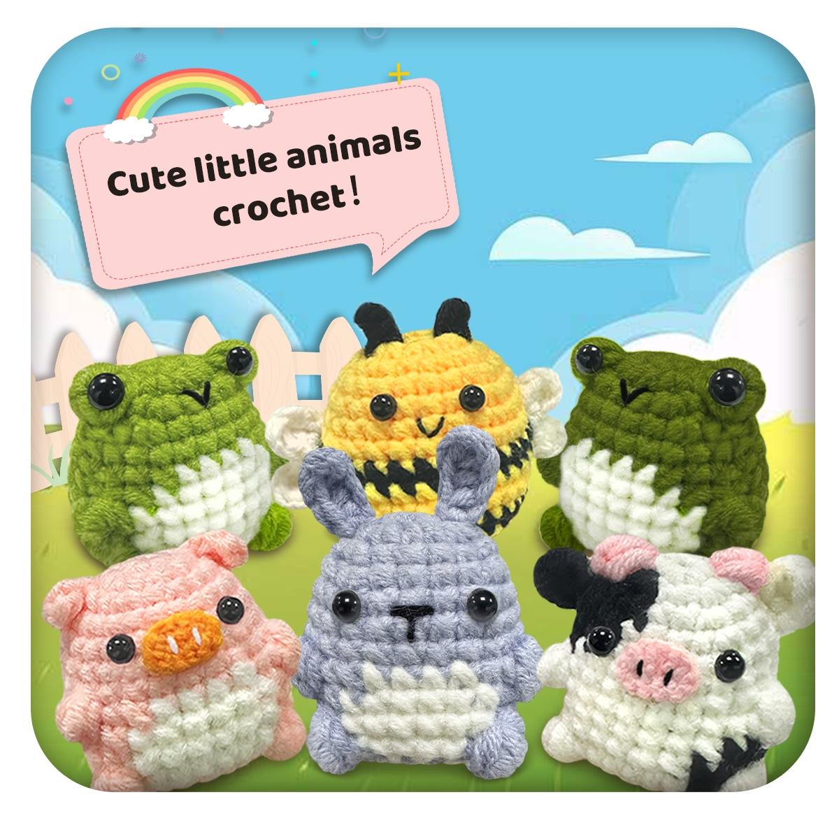 Animal Crochet Kit for Beginners, Amigurumi Crochet, 6 Counts/set Cute Crochet Kit with Crochet Hooks & Animal Crocheting Knitting Set with Step-by-step Video Tutorials