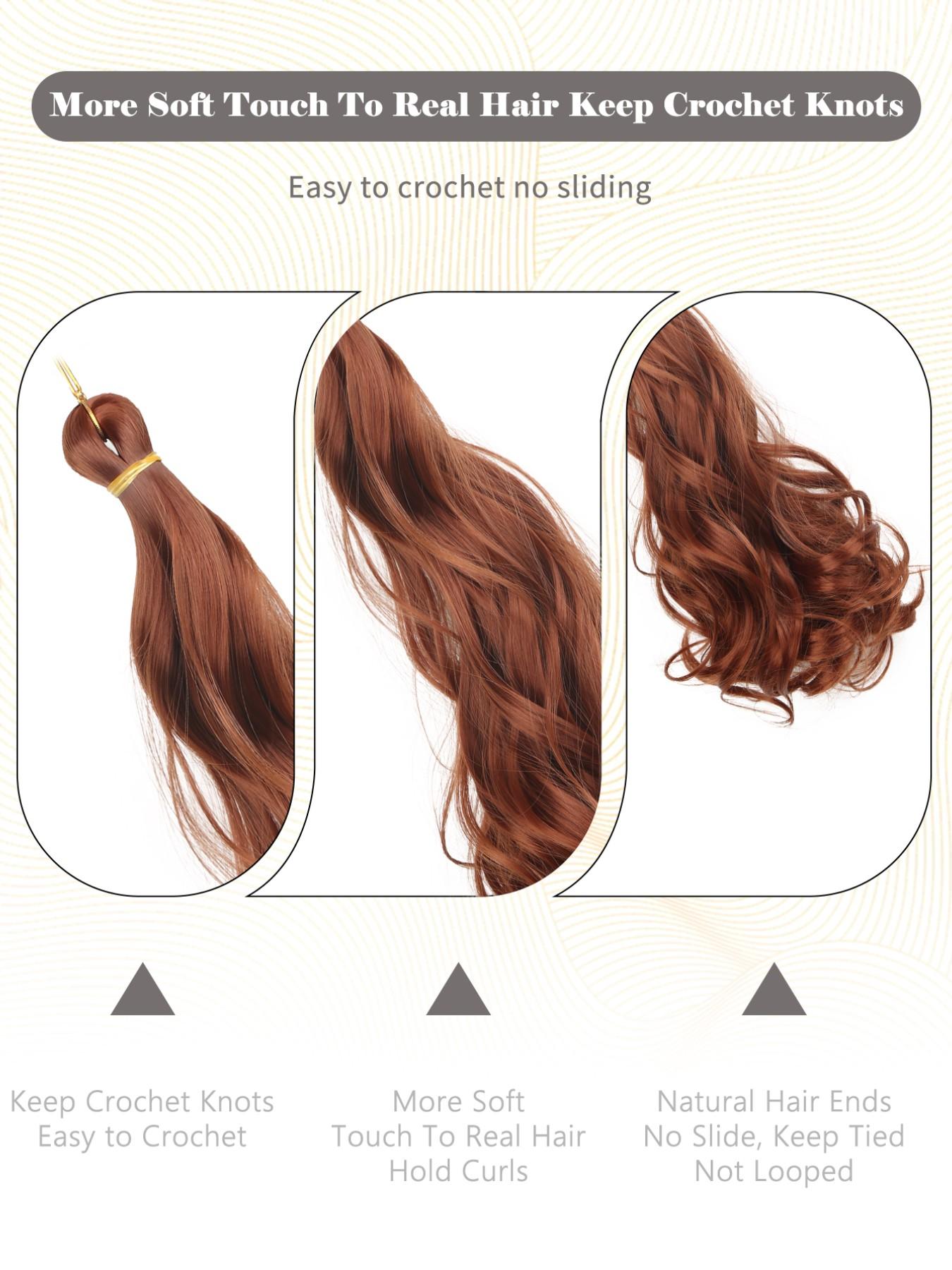14 Inch Synthetic French Curly Crochet Hair, Heat Resistant Loose Water Wave Braiding Hair Extensions, Ginger Orange Wavy Curls for Women Daily Party Holiday, Synthetic Hairpiece