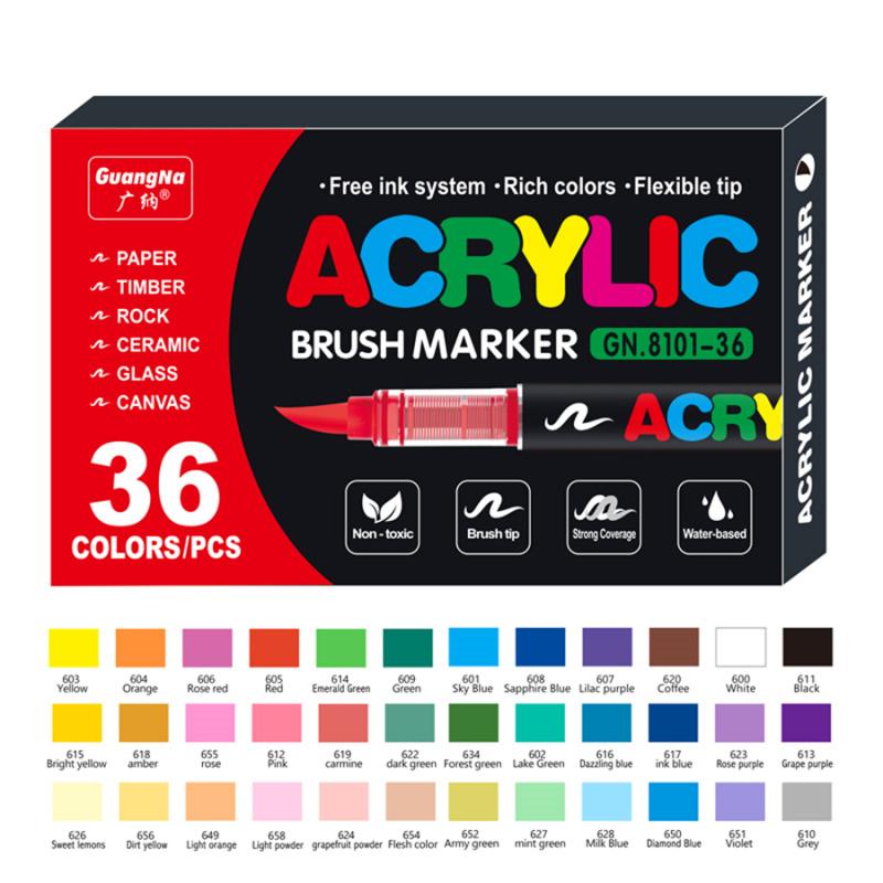 Acrylic Paint Markers Brush Tip, Acrylic Paint Pens with Direct-Liquid Ink System, Paint Markers for Rock Painting, Fabric, Wood, Canvas, Plastic, Permanent,Washable,Quick-Drying,Waterproof