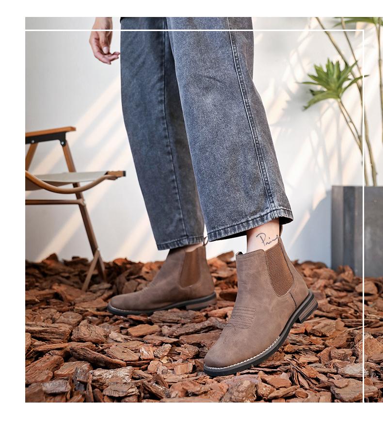 Men's Western cowboy boots, square-toe Chelsea boots, casual and retro, stylish and classic, comfortable and versatile. The simple design is suitable for office wear, outdoor activities, and everyday use.