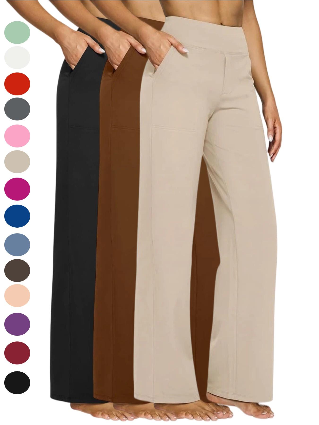 2026 Loose High-Waist Business Casual Pants Yoga Pants Women Wide Leg Pants with Pockets Comfortable Everyday Athletic Sweatpants Knit