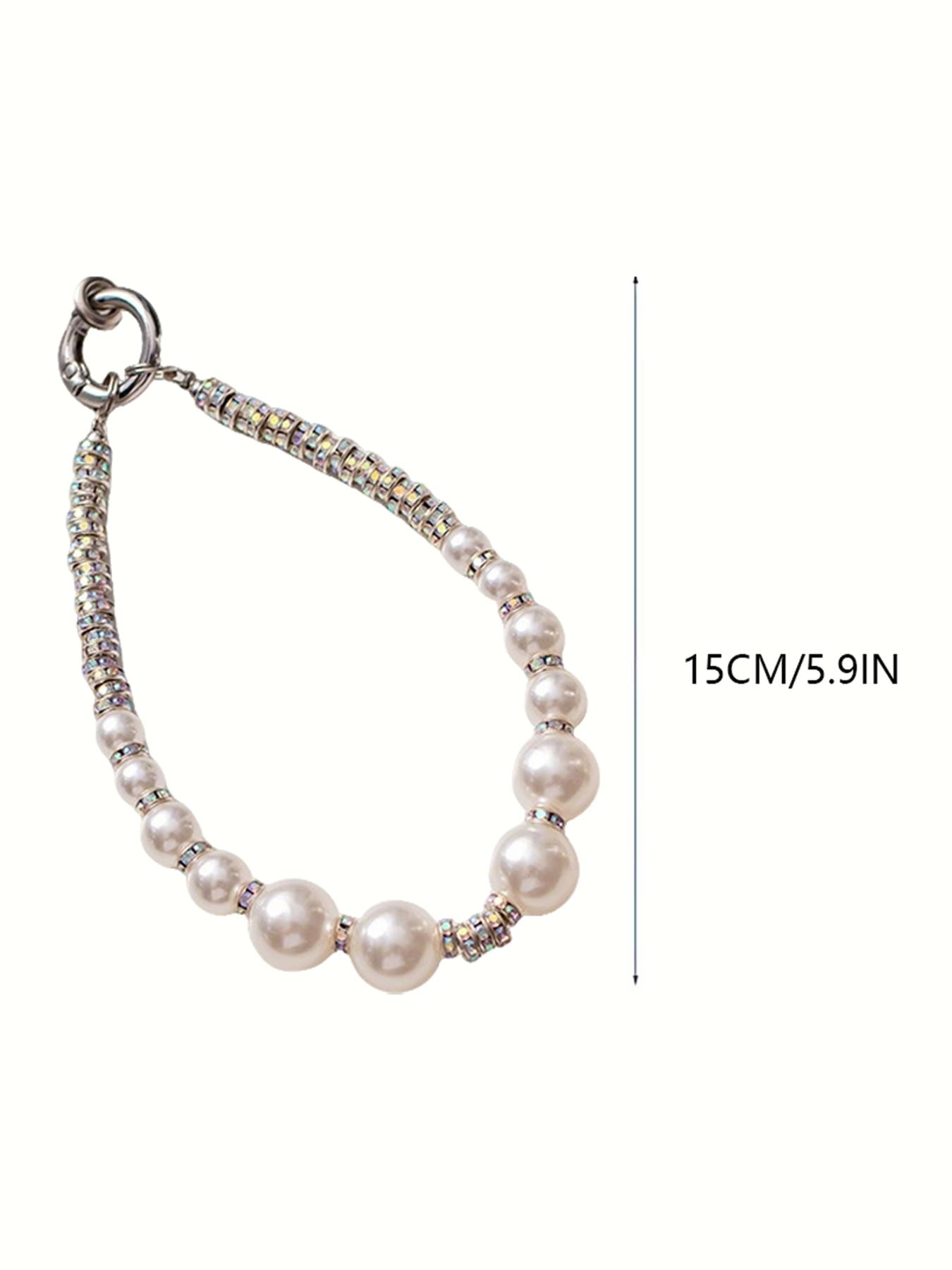 Luxury Pearl & Rhinestone Bag Charm, Sparkling Crystal Faux Pearl Handbag Pendant, Aesthetic Phone Wristlet Keychain Accessory, Perfect Birthday Christmas Valentine's Day Gift for Women Girls, Trendy Bag Decor for Tote Backpack