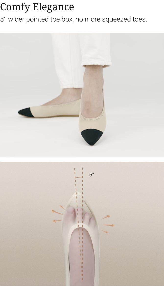 VIVAIA Women's Pointed-Toe Knit Ballet Flats ,Wide Feet Friendly With Herbal Arch Support Water-Repellent,Machine Washable, Zero Break-in Elegant Work / Daily Commute / Travel (Aria 5°)  Free Shoe Charm Designated Color Until Sold Out Randomly