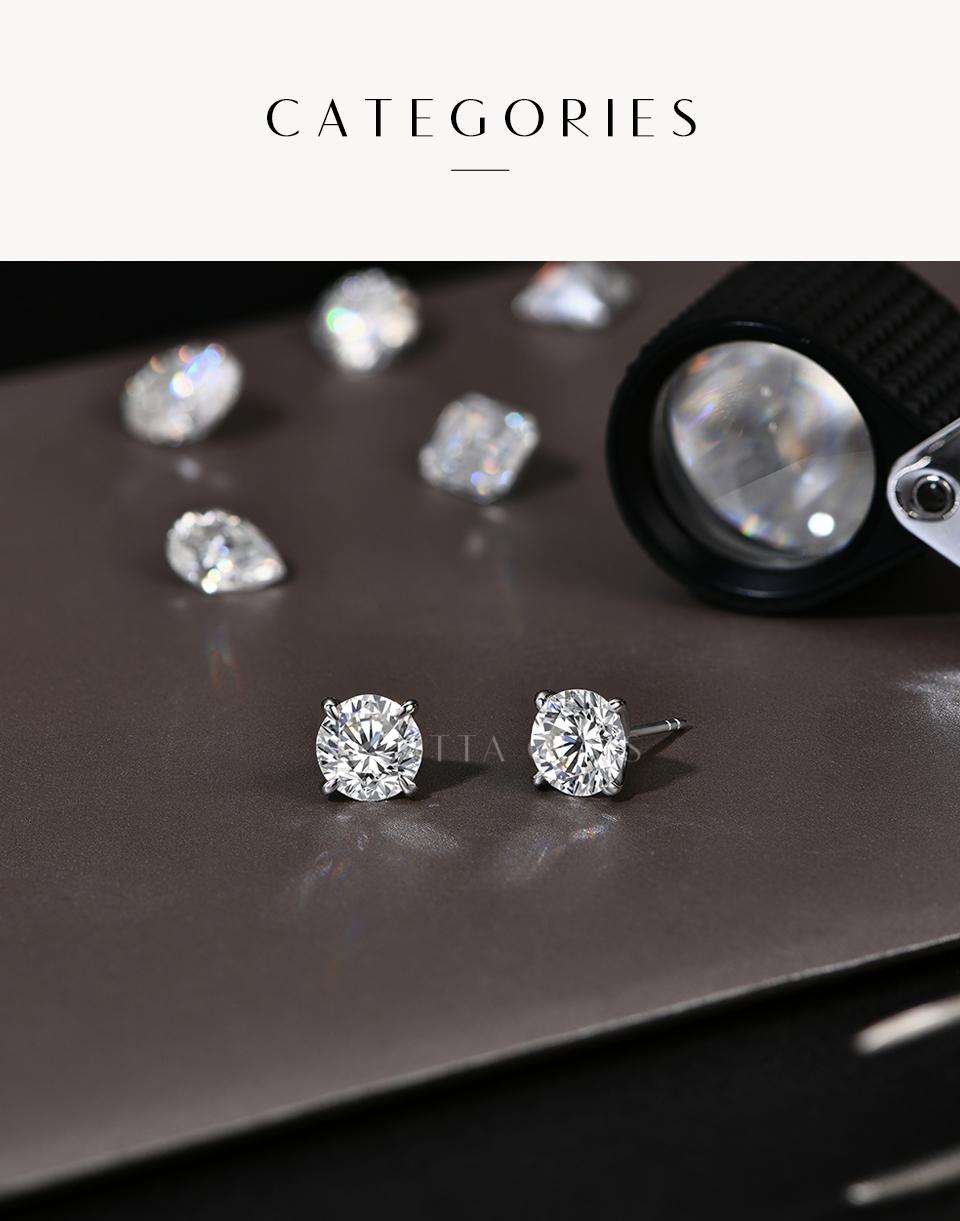D/VVS1 Color Round Cut 0.5CT/1CT/2CT Classic Synthetic Moissanite Unisex 4 Prongs Ear Stud for Women Men Sparkling Hippop Wedding Jewelry E036