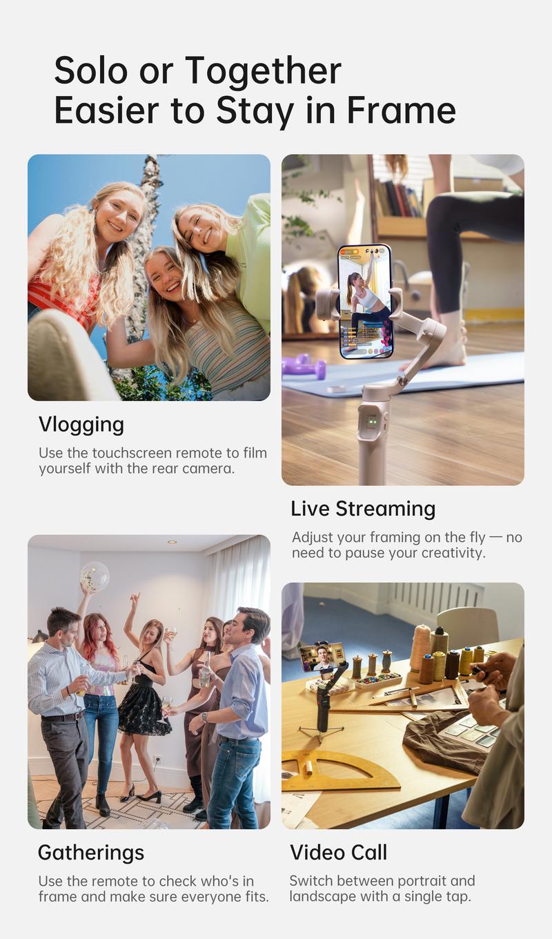 hohem iSteady V3 Ultra NEW Gimbal,Detachable Touchscreen Remote,Advanced AI Tracking with any App,360° Infinite Pan Tracking,Select People&Obeject on Touchscreen to Track,3-Color Fill Light,3-Axis Stabilization