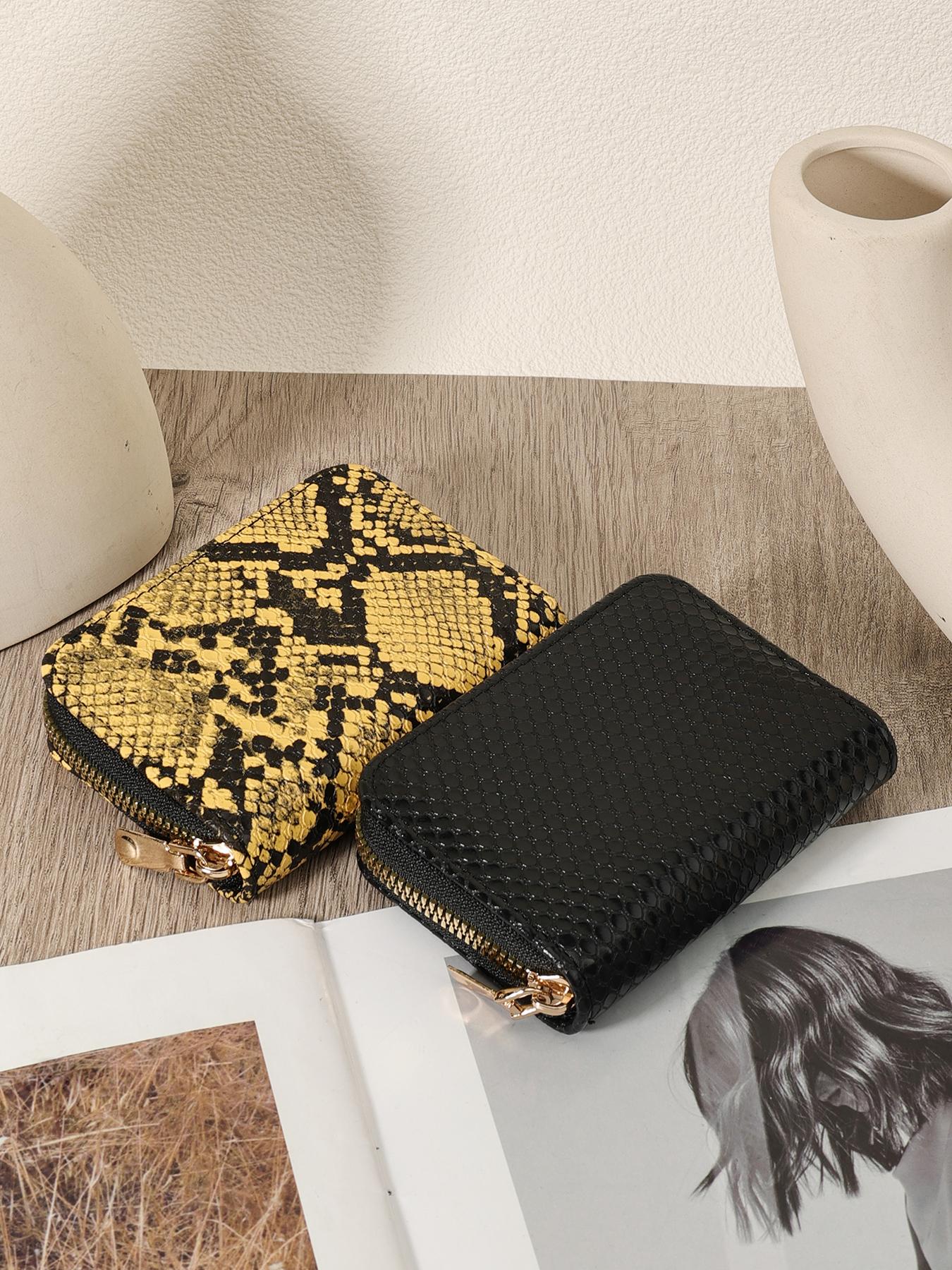 Fashionable Snakeskin Print Short Wallet, Casual Versatile Zipper Card Holder, Simple and Casual Multi Slot Wallet for Women & Girls