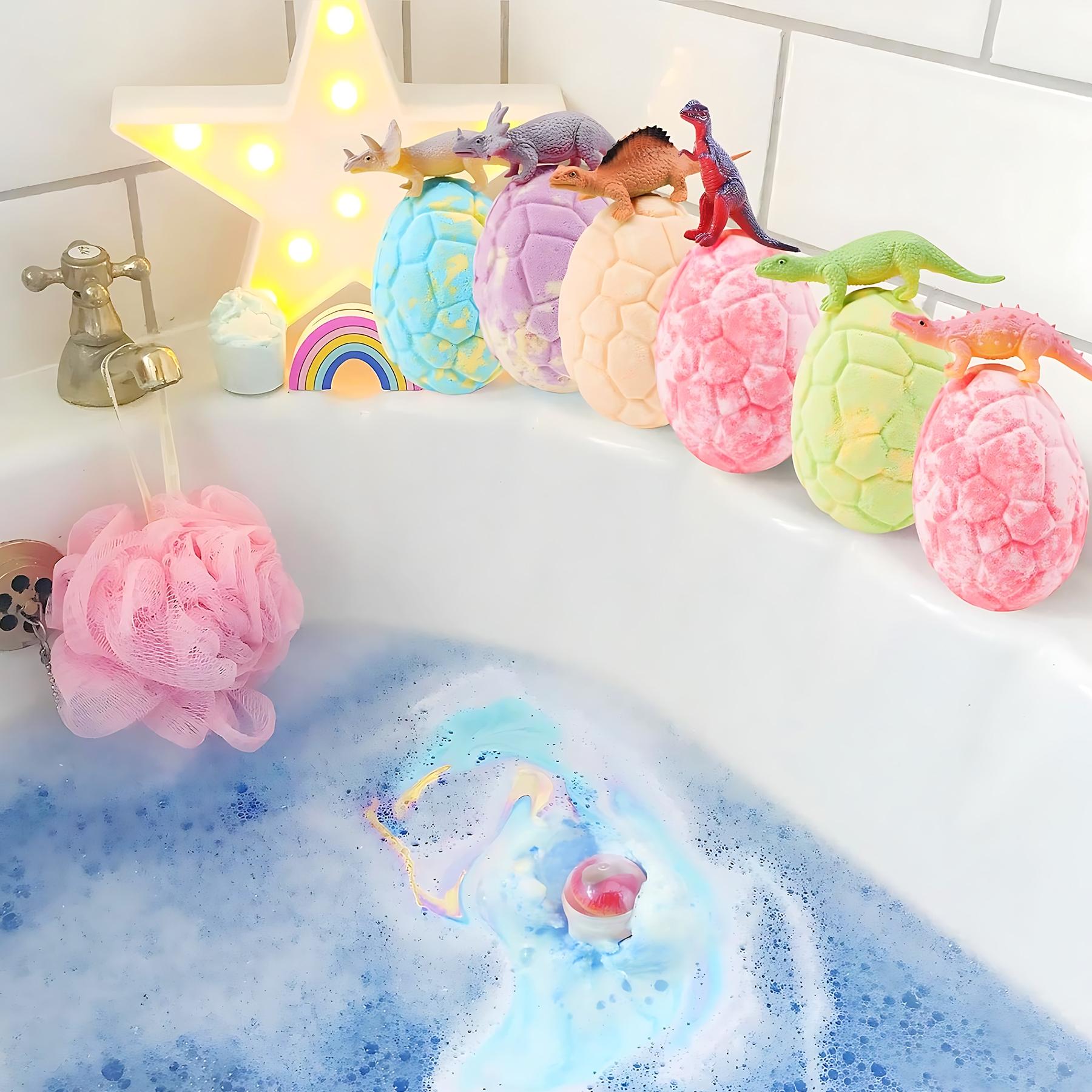Dinosaur Egg Toy Bath Salt Balls Set, 6-Piece Natural Handmade Multicolor Bath Bombs with Surprise Toys, Gentle Soothing Bubble Bath Fun