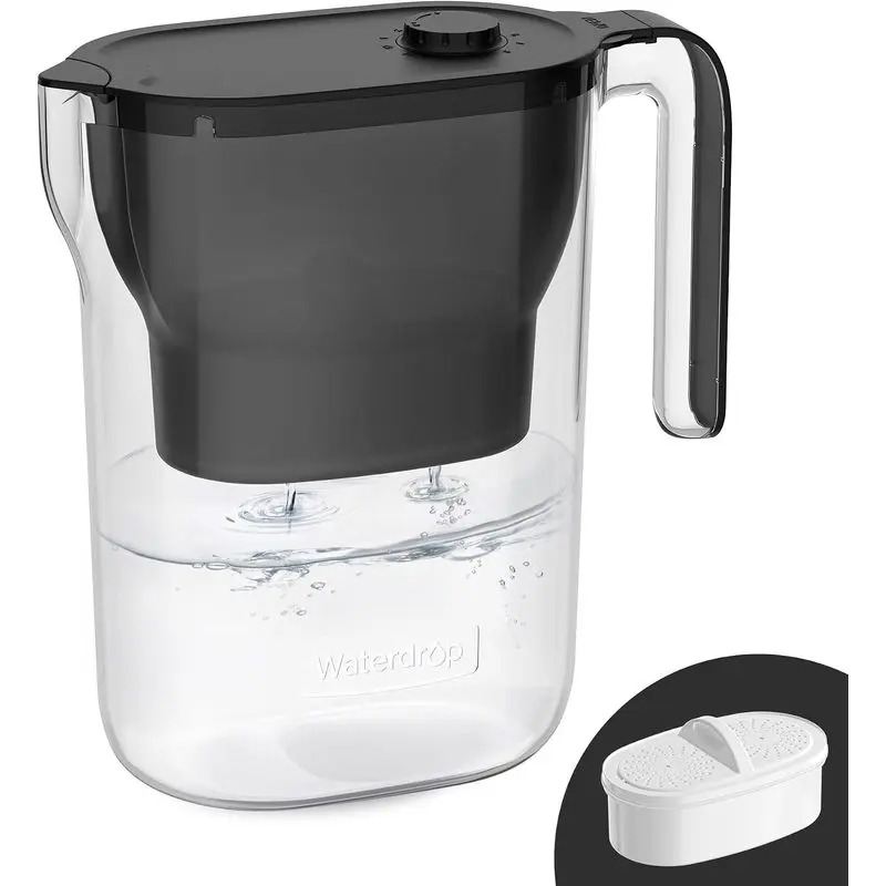 Outdoor sportsware Waterdrop PT-05BL-L Water Filter Pitcher, 7-Cup, NSF Certified, Black| 200-Gallon Long-Life Filter Purifier, Reduces Chlorine and PFOA/PFOS, Replaces 6,400 Plastic Water Bottles a Year