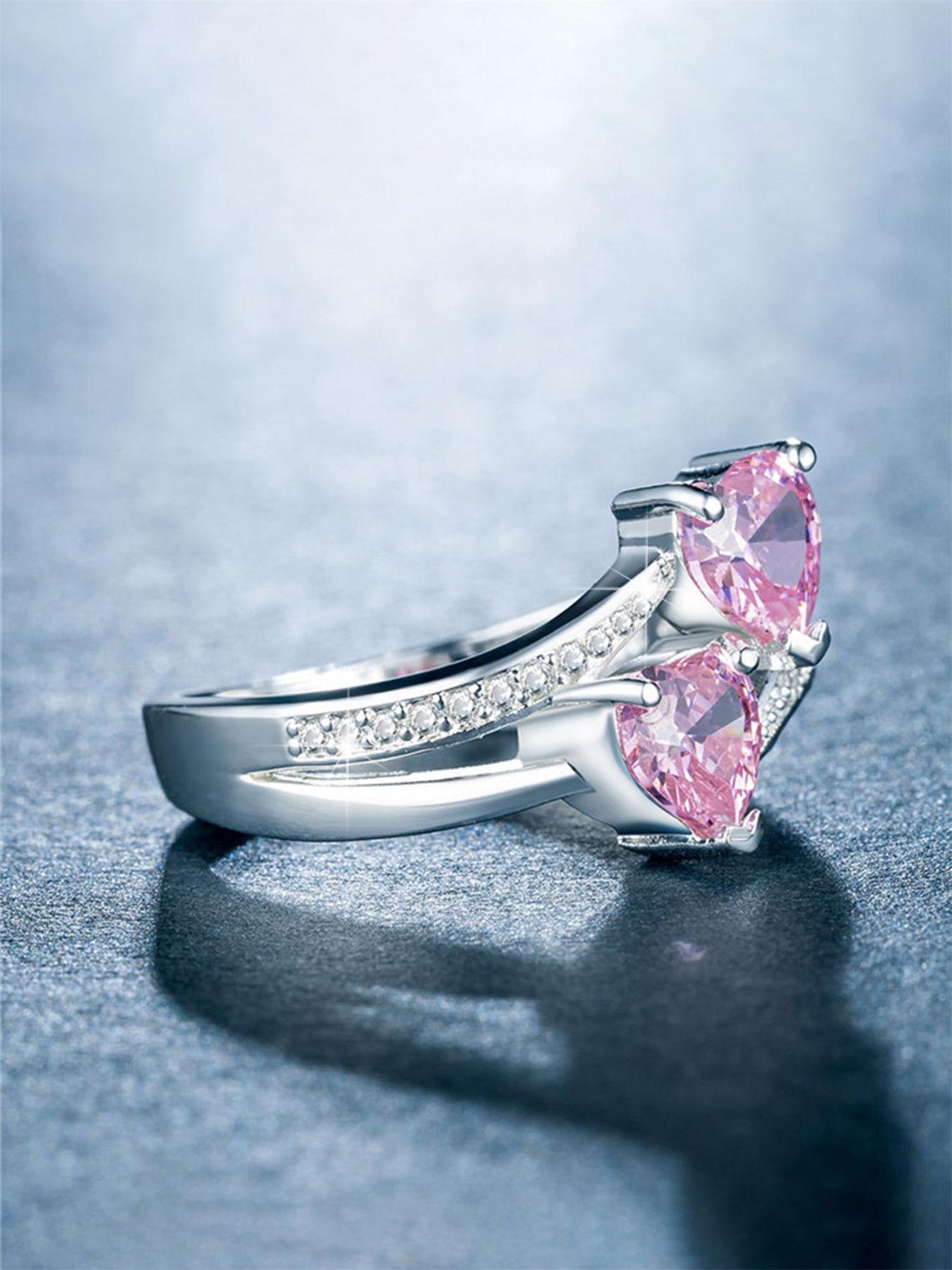 1 PC Fashion Heart Cubic Zirconia Ring For Women For Valentine's Day Gift Wedding Anniversary Party Jewelry