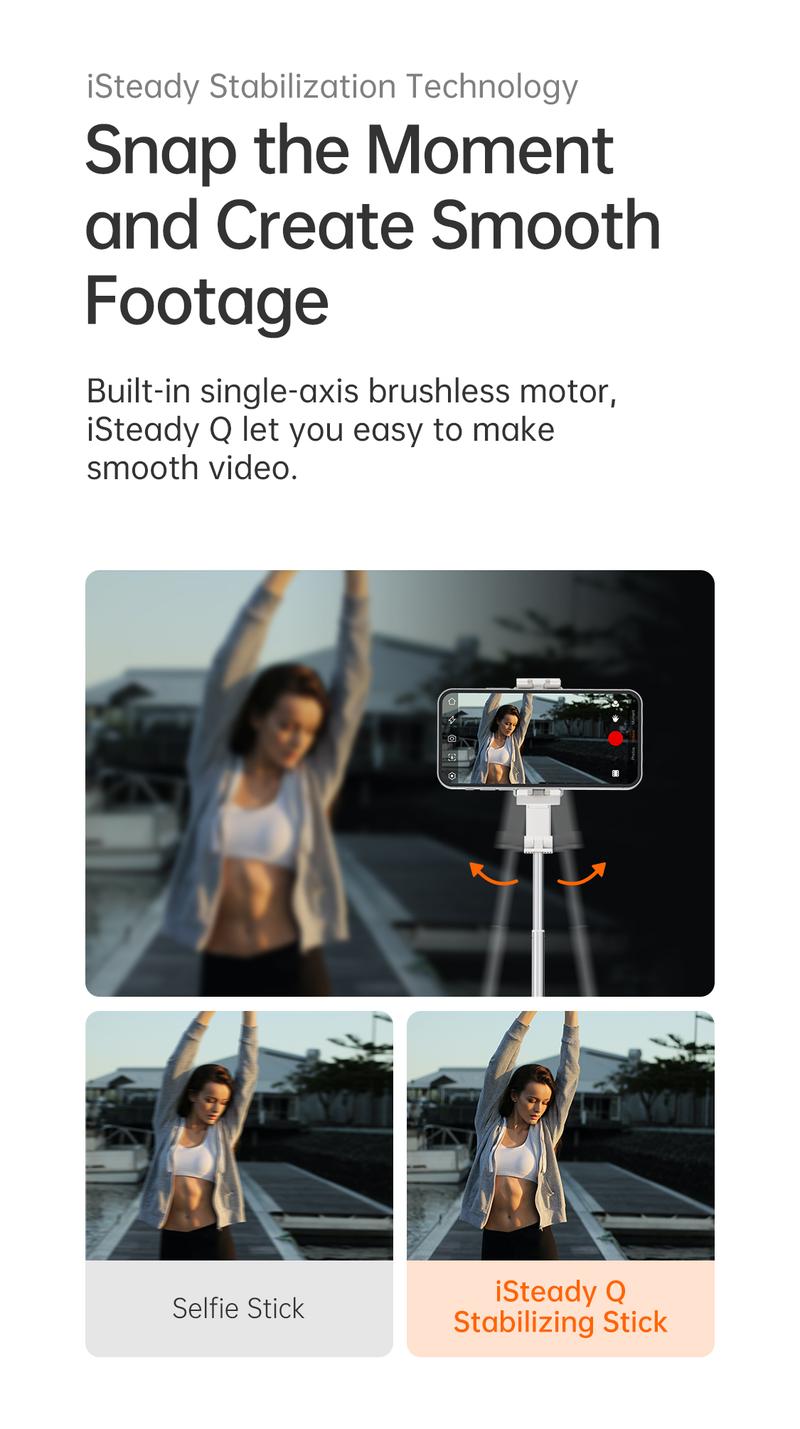 Hohem iSteady Q Selfie Stick Gimbal Stabilizer, 2 Axis Face Tracking & 360° Rotation Tripod with Wireless Remote, 4 in 1 Portable Tripod w/Extendable Stick