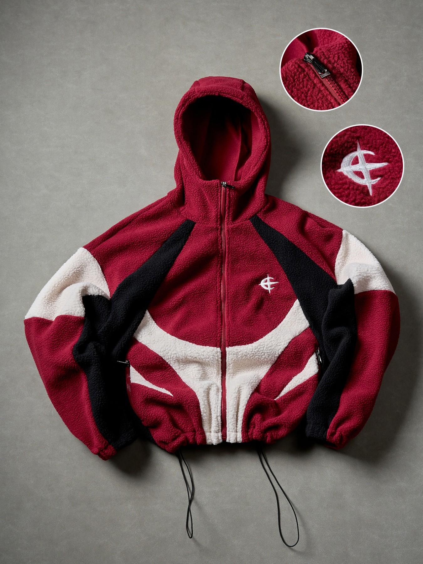 Men's Contrast Color Patchwork Zip Hoodie Jacket, Fall/winter Zipper Short Men's Hooded Sweatshirt, Shark Style Hooded Outerwear