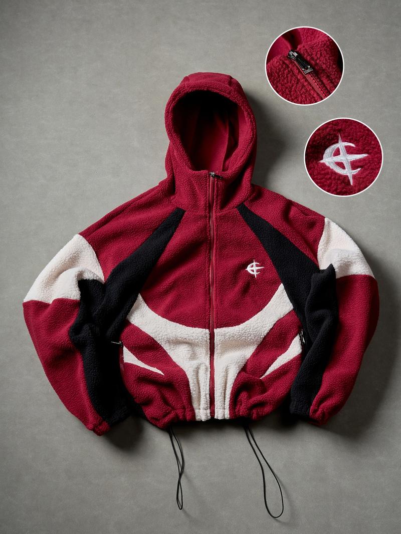 Men's Contrast Color Patchwork Zip Hoodie Jacket, Fall/winter Zipper Short Men's Hooded Sweatshirt, Shark Style Hooded Outerwear