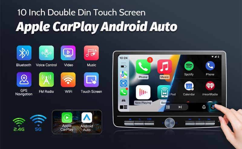 Double Din Car Stereo: 10 Inch Android Double Din Radio Head Unit Touch Floating Screen Compatible with Apple Carplay Android Auto, 8-Core 5.1 CHN Car Audio with Cam, AM/FM, Navi, SWC, MIC