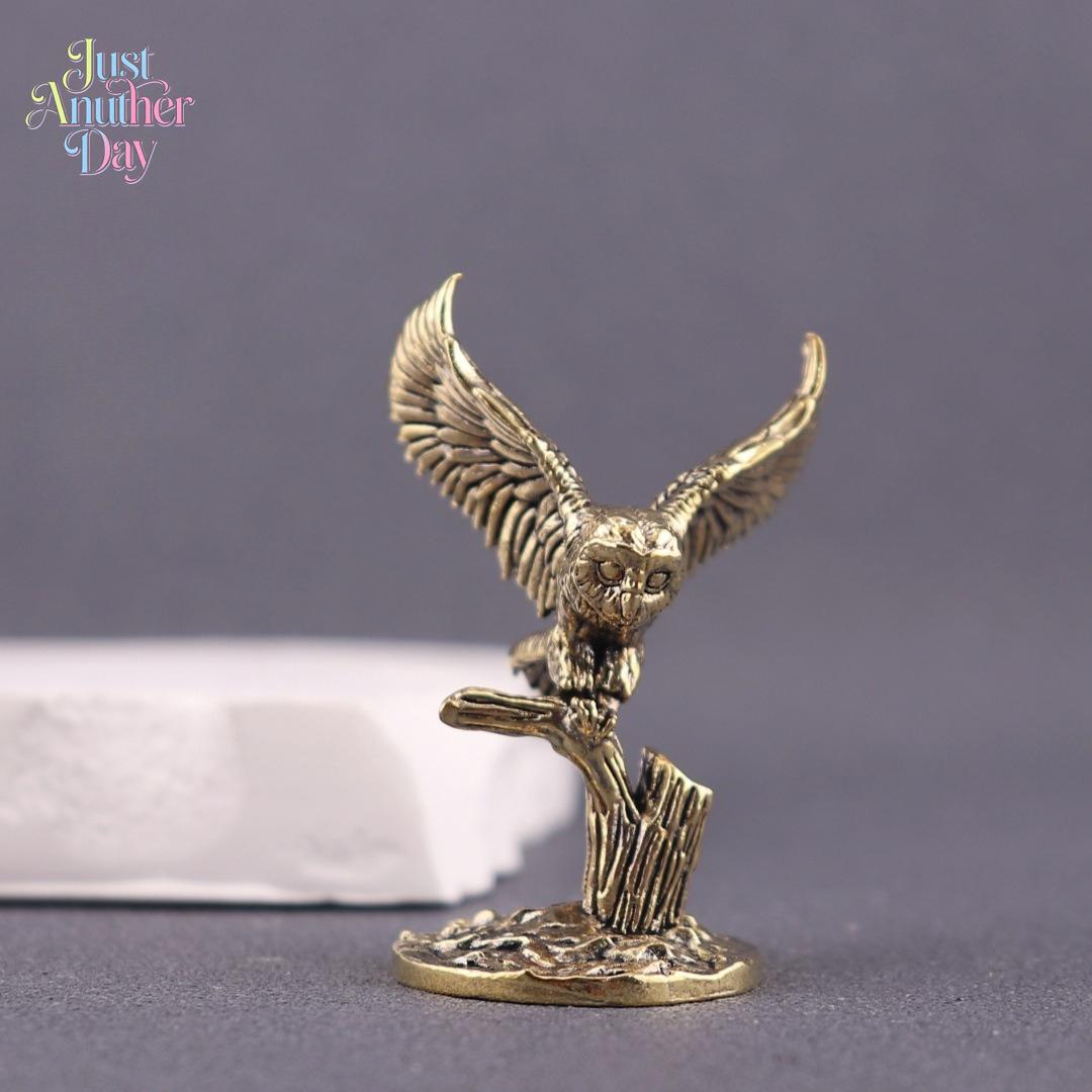 Vintage Brass Owl Figurine on Branch, Mini Copper Owl Statue, Handcrafted Metal Sculpture for Home, Desk & Office Decor