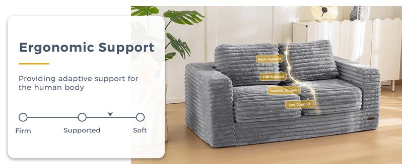 MAXYOYO Bean Bag Chair, Two-seat Bean Bag Sofa with Pillows and Armrests for Adults, Upholstered Loveseat Floor Sofa Couch Fluffy Chair Bean Bag Couch for Bedroom Living Room