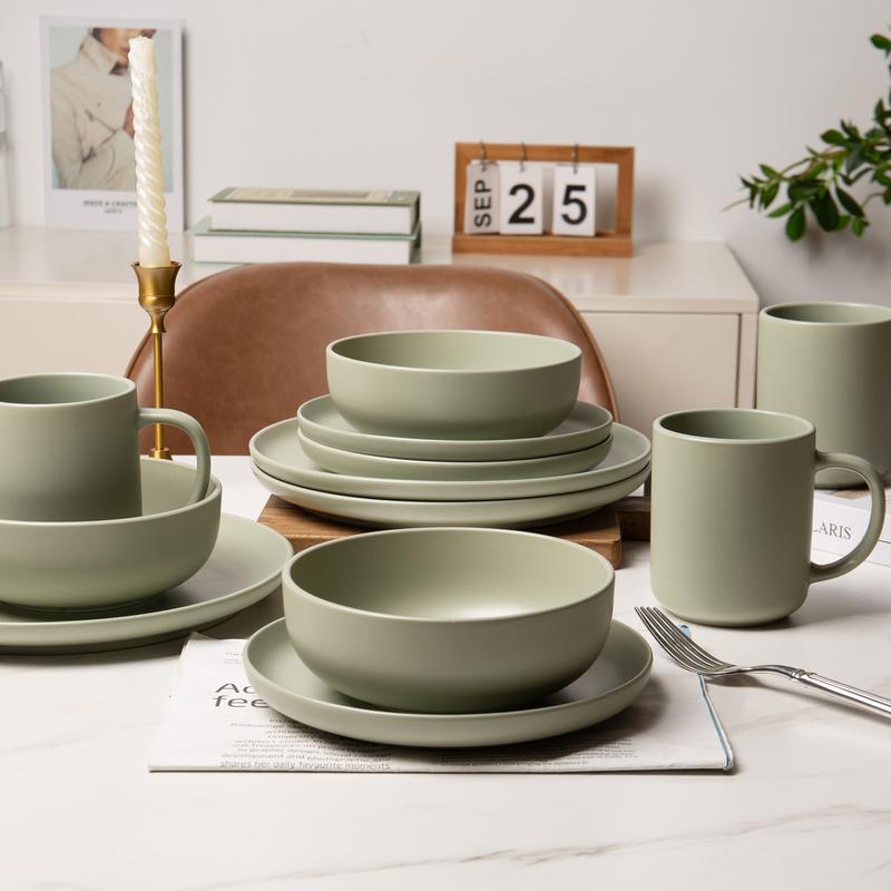 【TikTokShopBlackFriday】12-Piece Stoneware Dinnerware Set with or without Mugs | Plates, Bowls, Optional Mugs | Microwave & Dishwasher Safe | Non-Toxic, Stackable Matte Glaze Tableware for 3–4 【TikTokShopBlackFriday】12-Piece Stoneware Dinnerware Set with or without Mugs | Plates, Bowls, Optional Mugs | Microwave & Dishwasher Safe | Non-Toxic, Stackable Matte Glaze Tableware for 3–4